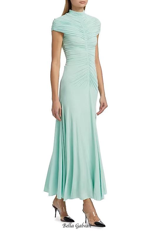 lillian Gathered High-Neck Maxi Dress in green