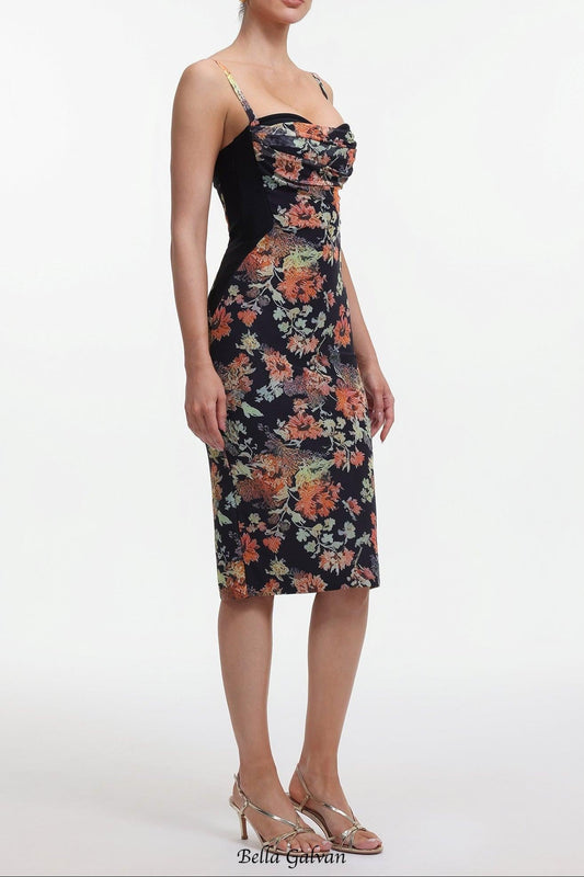 olga Contour Sleeveless Floral Print Bandage Midi Dress