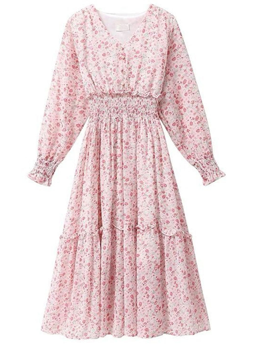 janet Classic Floral Ruffle Chiffon Dress-Yellow