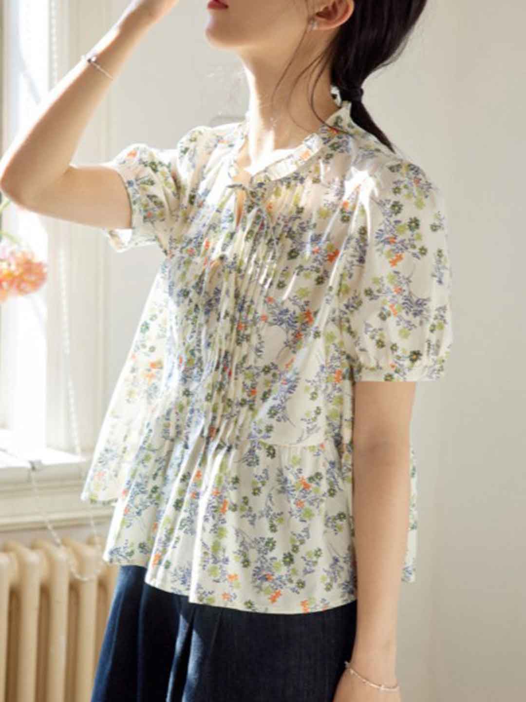 kelly Daily Auricular Collar Bow Tie Blouse