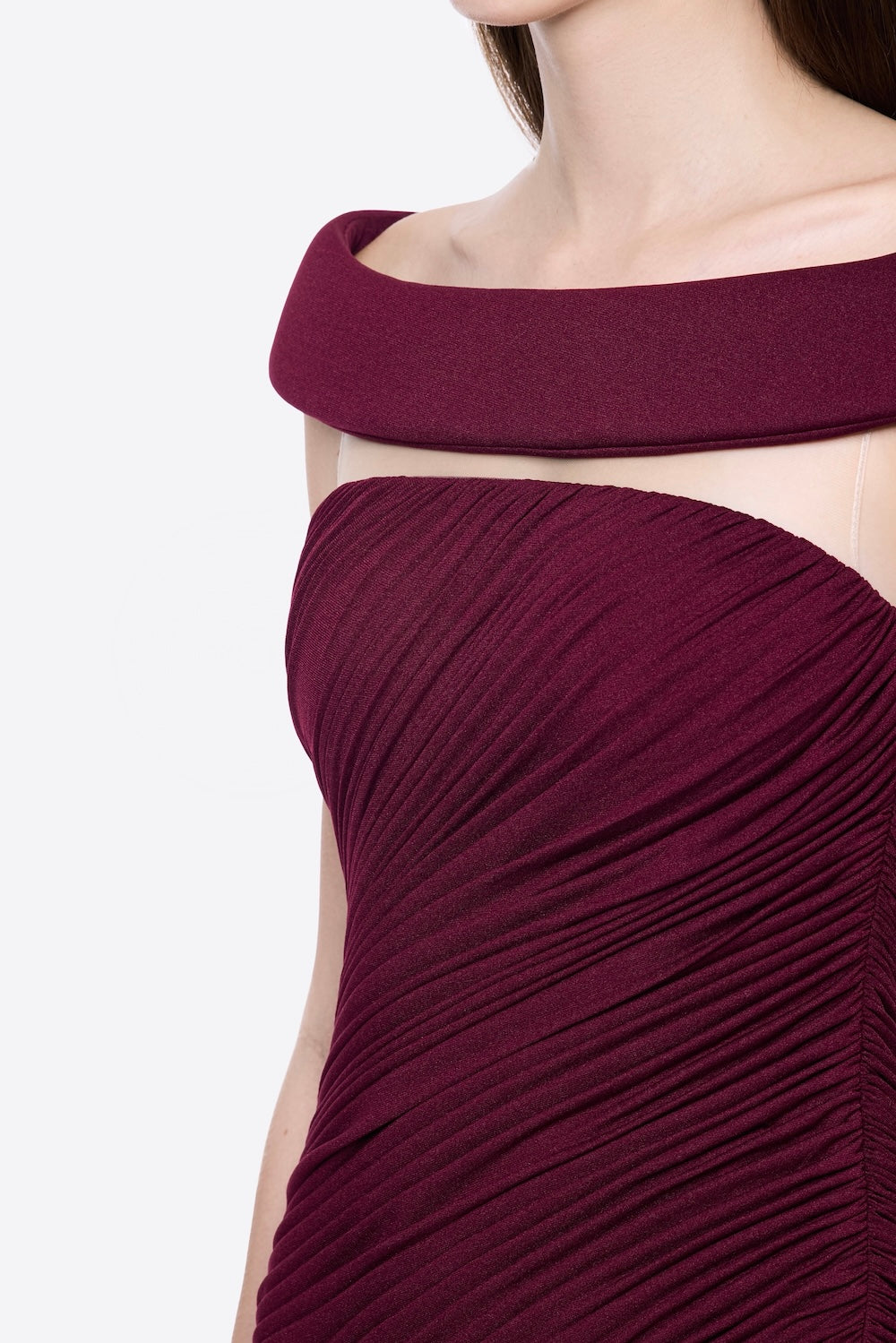 lola burgundy Off-shoulder asymmetrical-draped mini dress