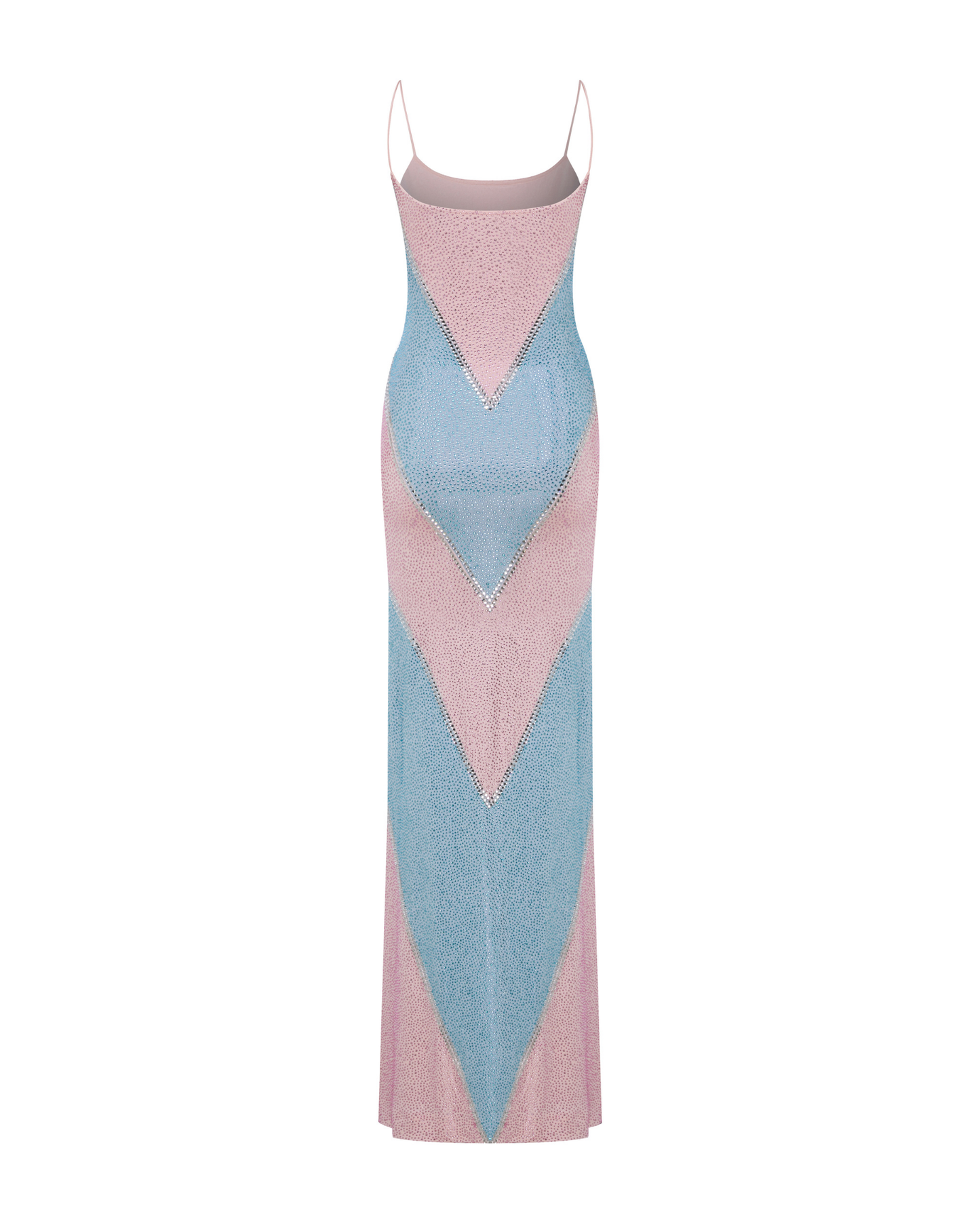 simona fully rhinestoned bodycon maxi dress - blue & pink