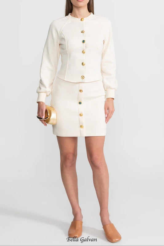 tabitha Embellished Button Co-ord Set – Ivoire