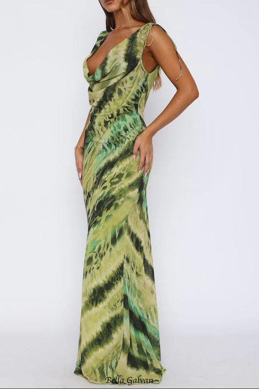 charlotte v-neck floral print maxi dress in green
