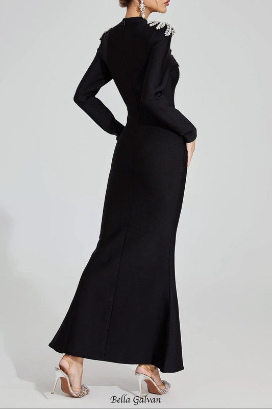 karen Black Diamond pattern Bandage maxi Dress