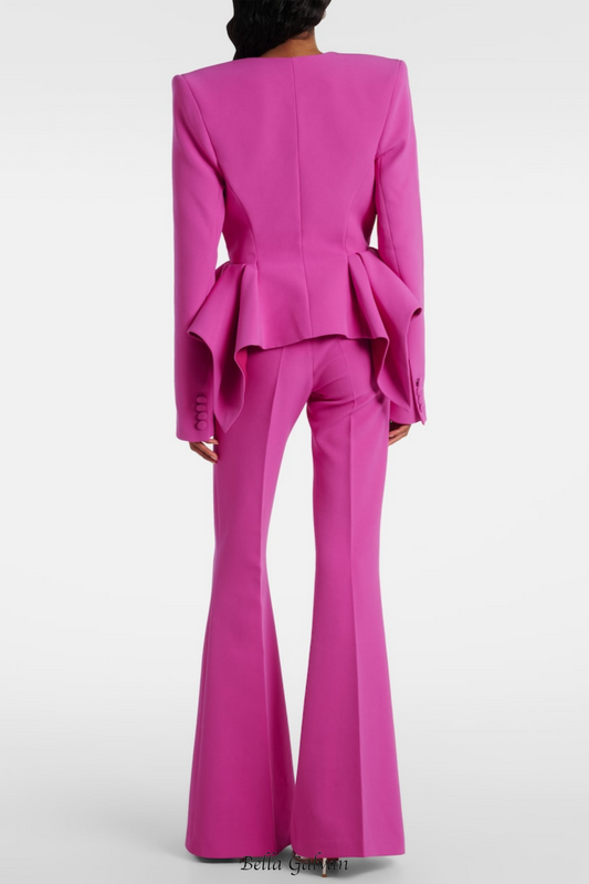 Audith Ruffled Blazer Two Piece Set - Pink
