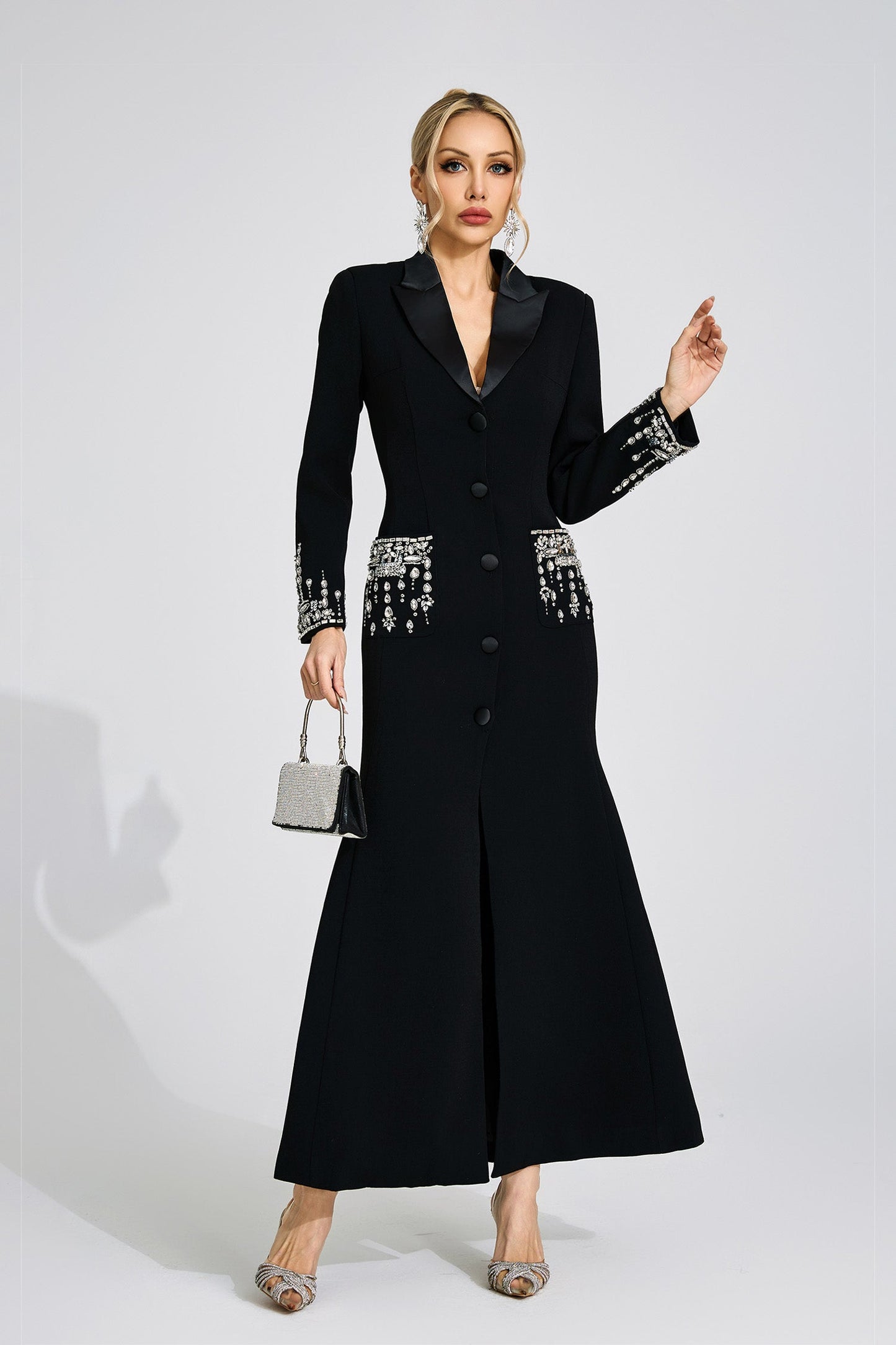 simona black Diamond embellished Maxi Dress