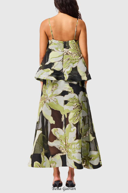 Lennox Floral Jacquard Maxi Dress - Green