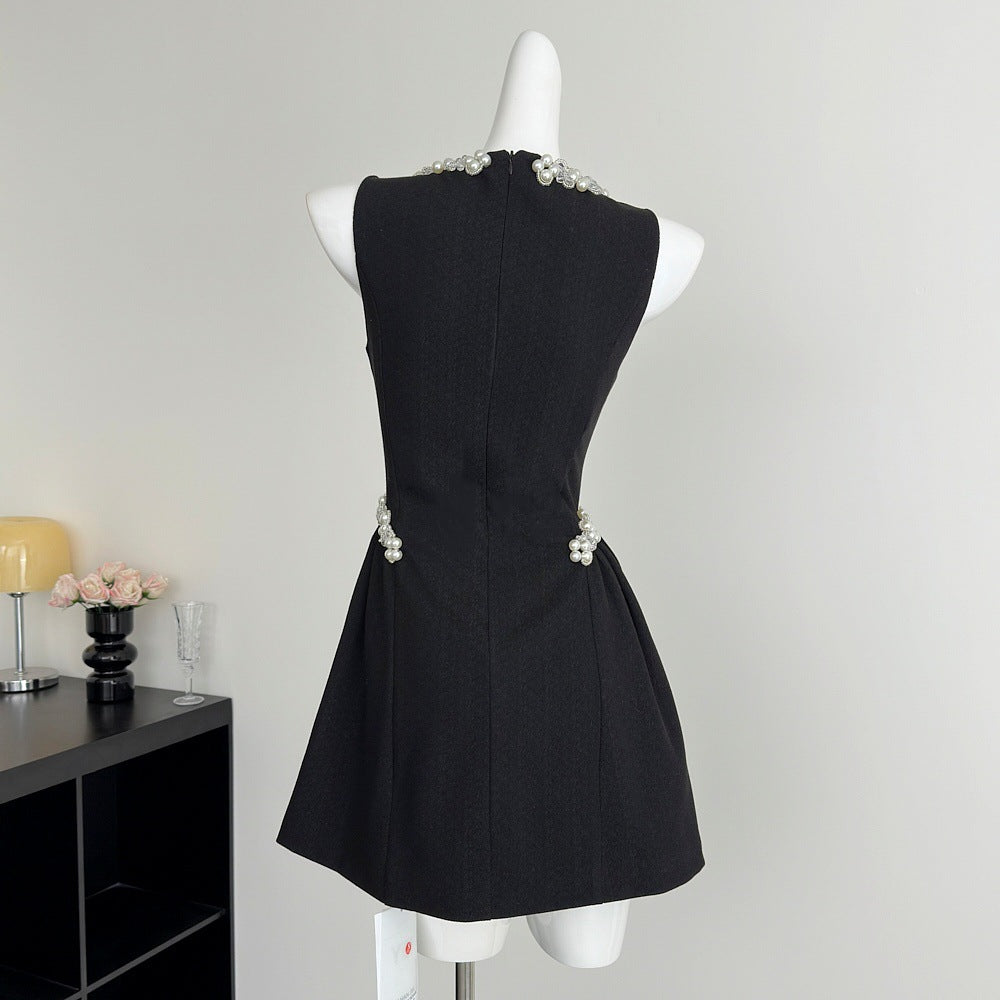 alani pearl embellished sleeveless mini dress - black