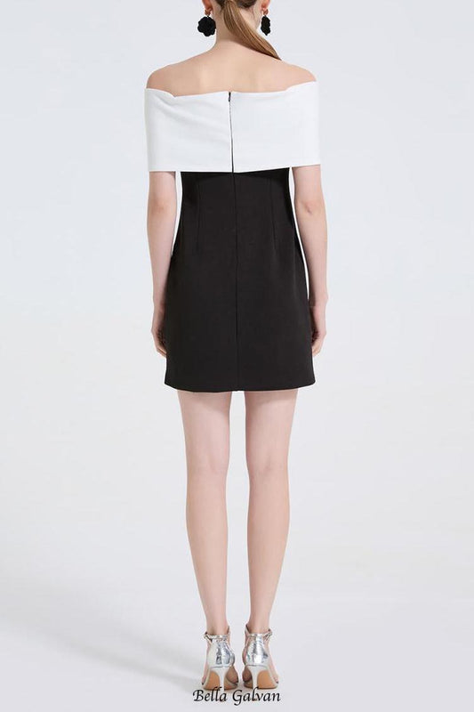 sandra off-shoulder 3d flower mini dress in black
