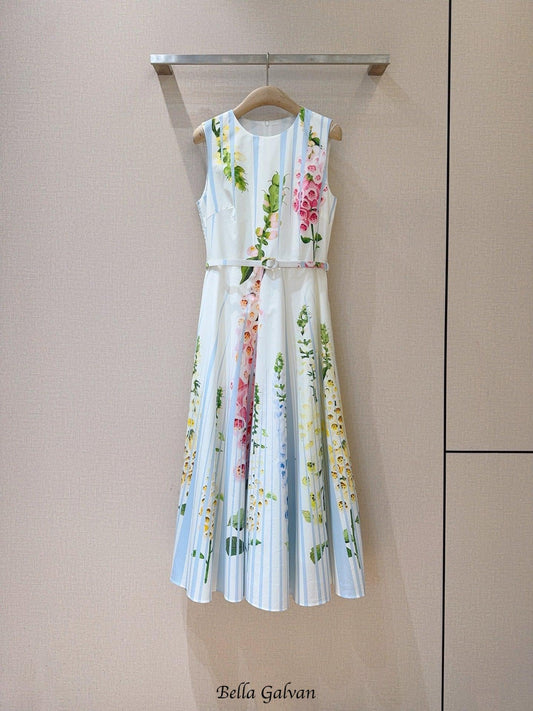 multicolor floral print sleeveless vacation midi dress