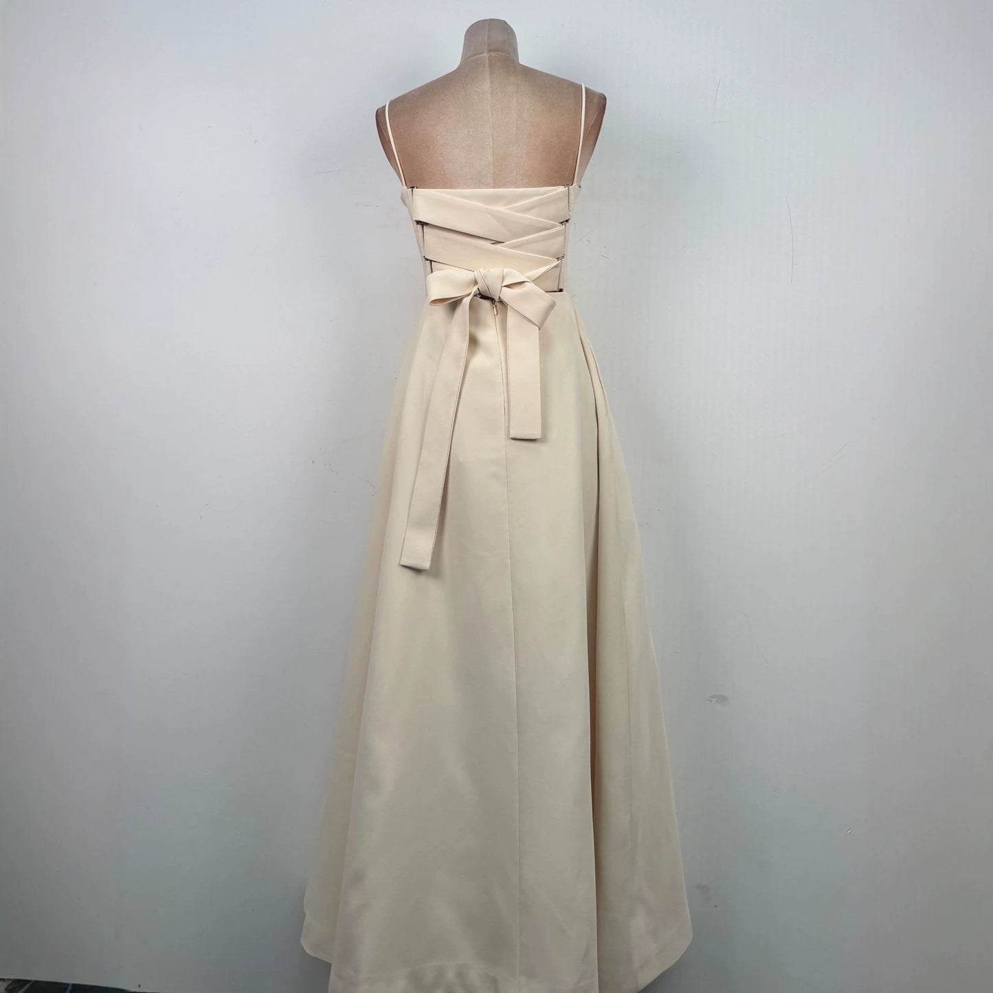 Tulle splicing bow sleeveless maxi dress - ivory
