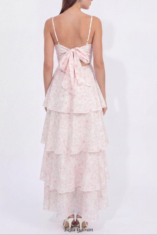 eileen floral print layer strappy maxi dress - pink