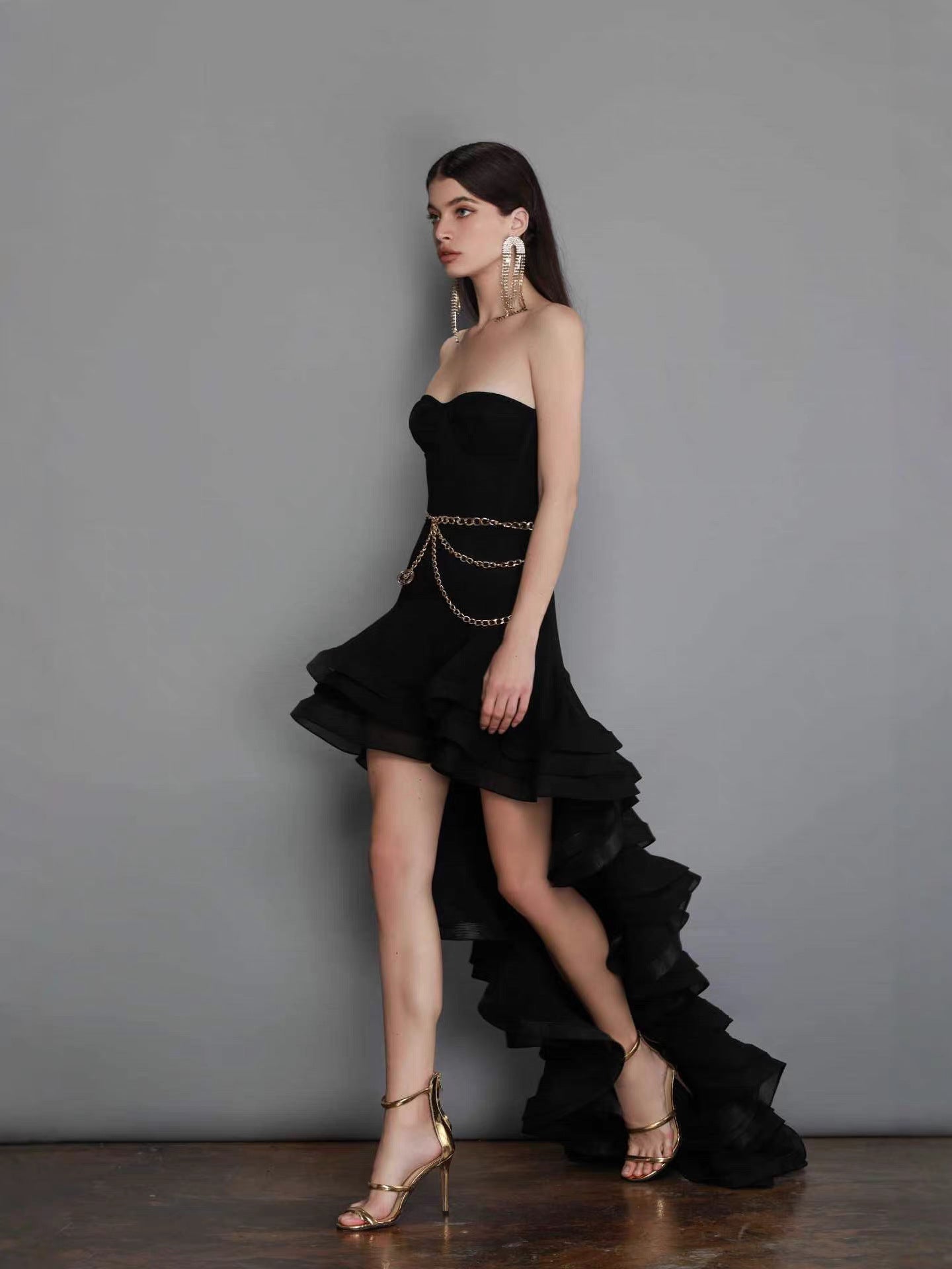 selena black ruffle trim Corset mini Dress