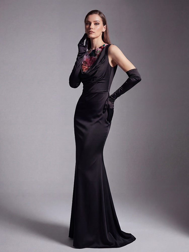 anila Black featuring floral embroidery jersey maxi dress