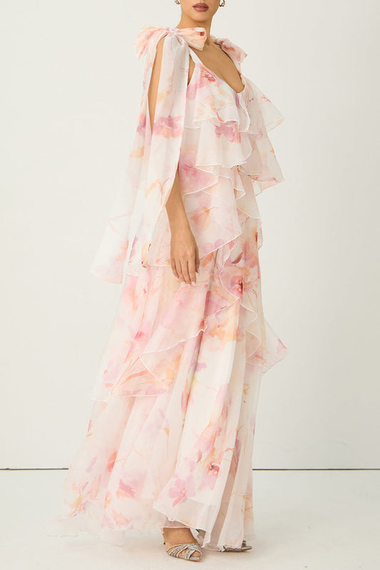beverly V-neck spaghetti strap chiffon maxi dress - pink