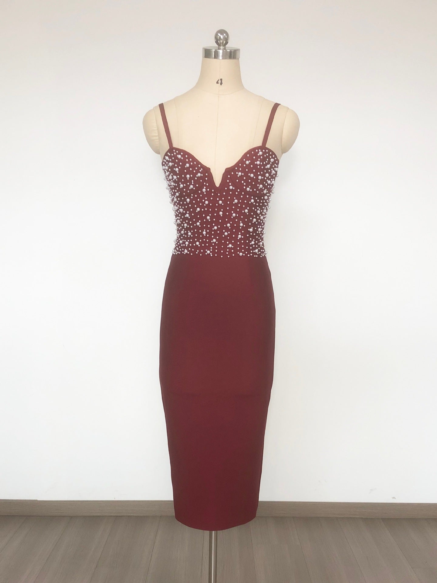gustave Beaded bandage midi dress in wine