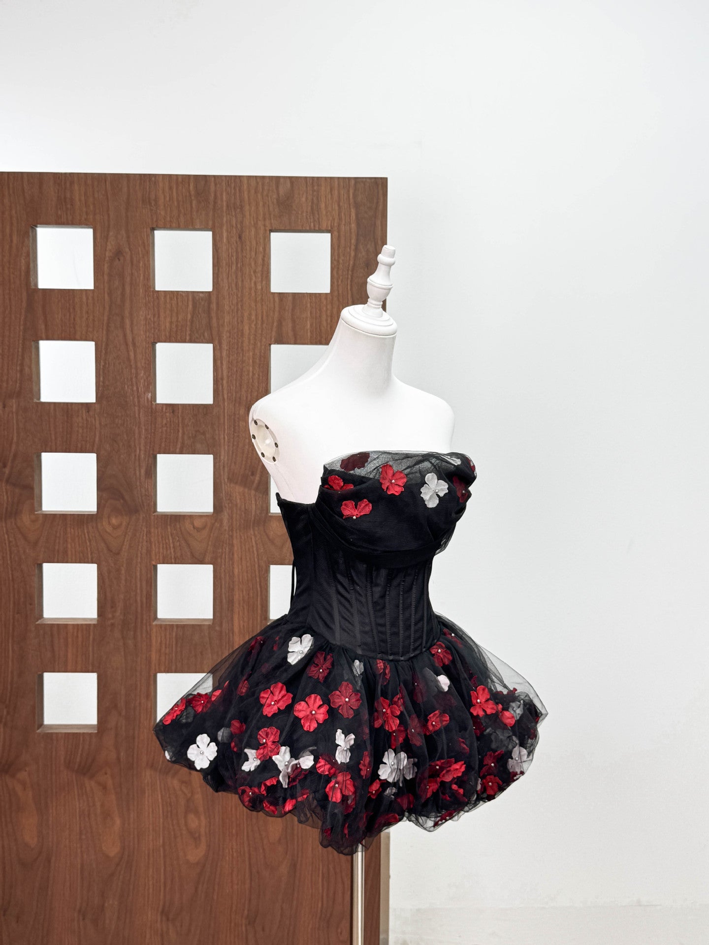 Roxya Floral Strapless Corset Mini Dress - Black