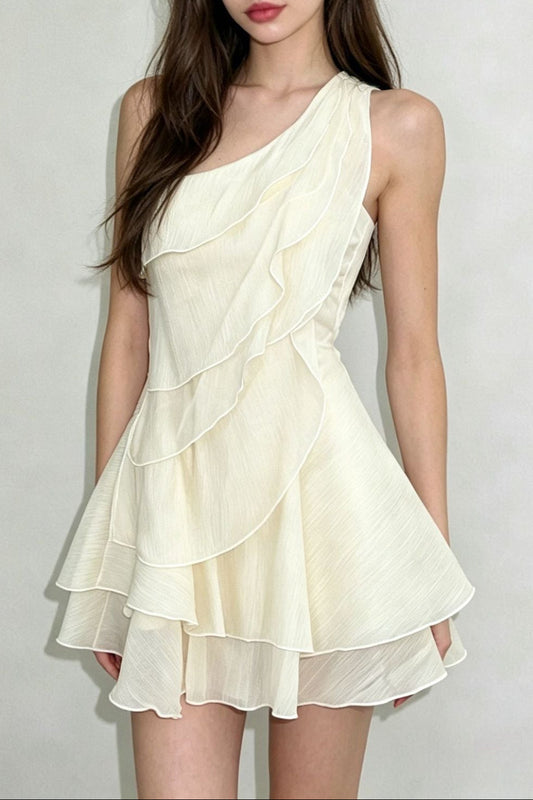 evelyn One-shoulder layered ruffle mini dress - apricot