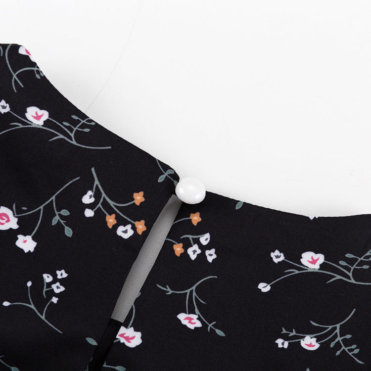 sebastiane floral print Ruffle Trim Midi Dress in black