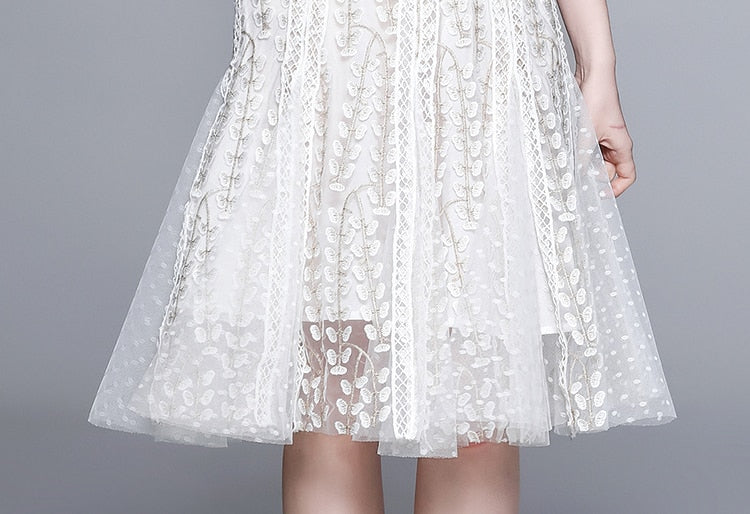 josephine Lace embroidered mesh midi dress in white