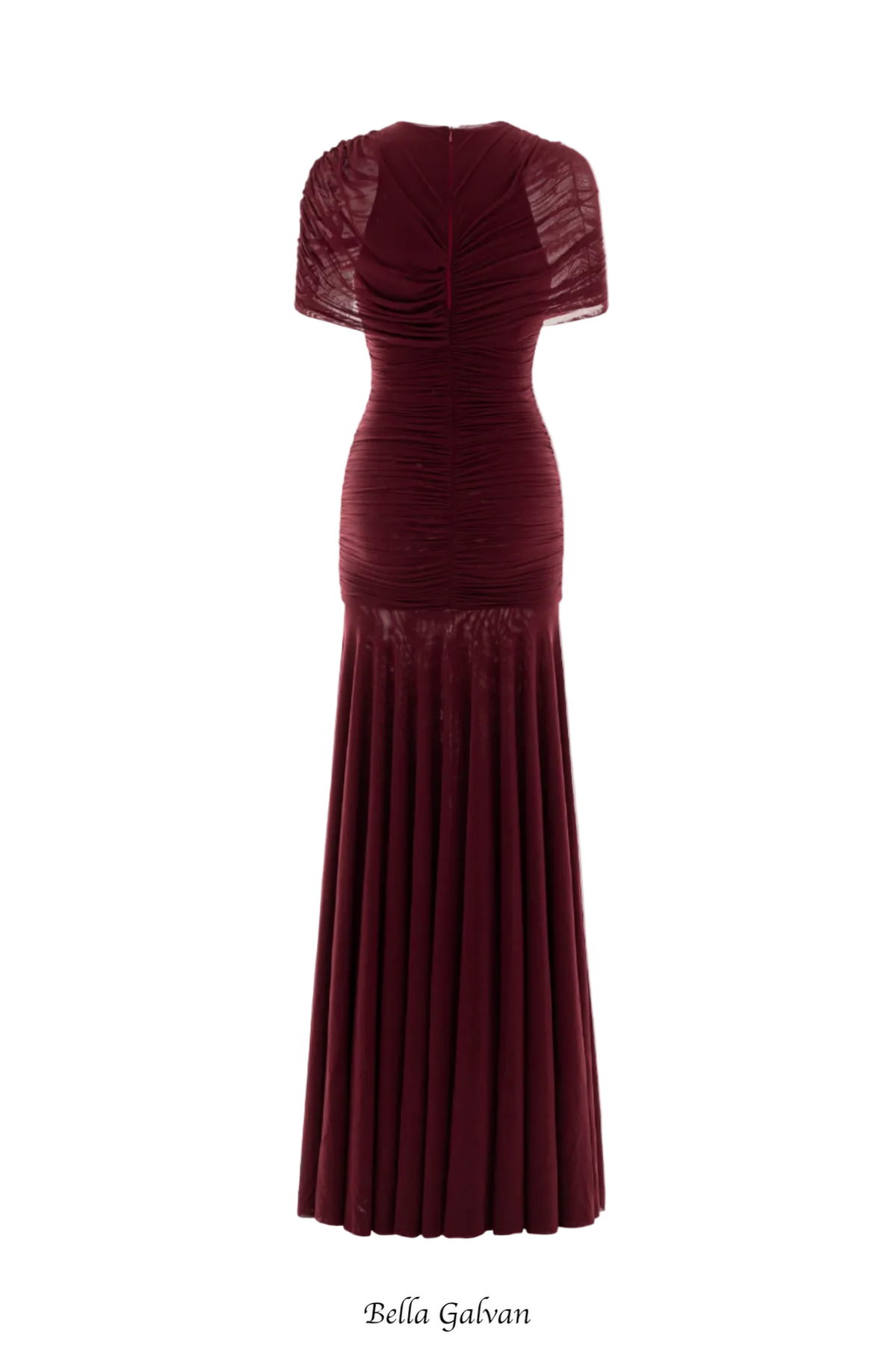 Suttoa Mesh Shawl Ruched Maxi Dress - Wine