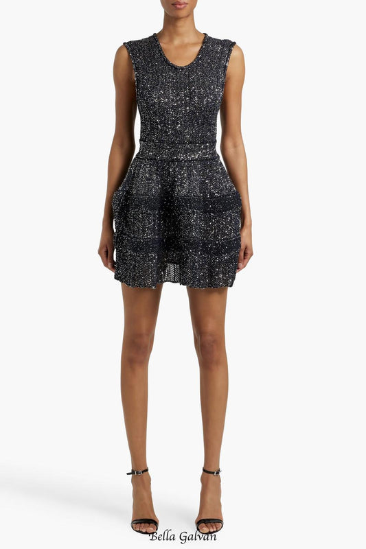 rebecca sequin stretch-knit mini dress in black