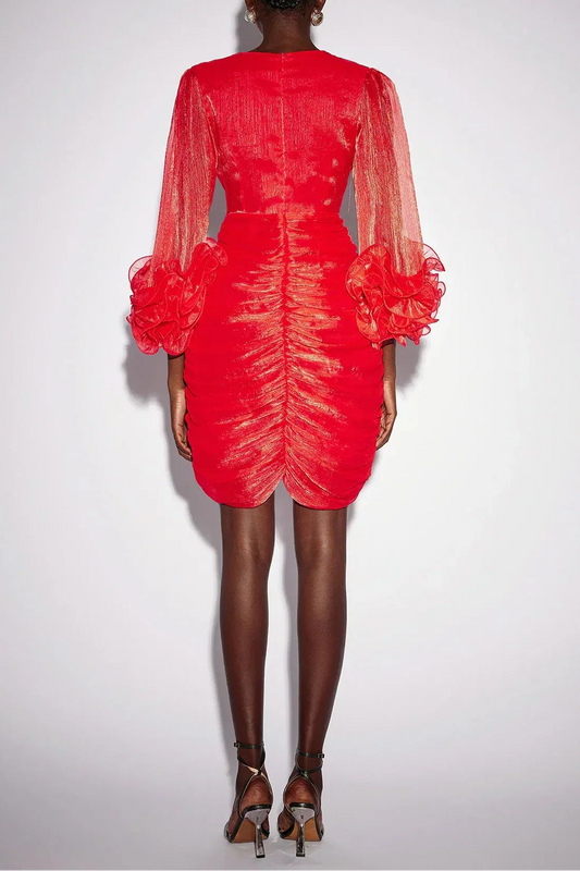 apphia Ruched Mesh Bodycon Mini Dress in red