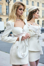 Flowering Girl Women Diamond collar lace mini dress in white