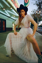 ruffle tulle atop floral lace mini dress in pink