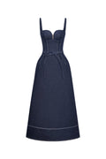 Flowering Girl Women A-line Sleeveless Denim Midi Dress in blue