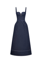 Flowering Girl Women A-line Sleeveless Denim Midi Dress in blue