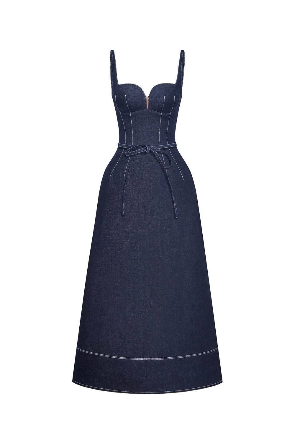 Flowering Girl Women A-line Sleeveless Denim Midi Dress in blue