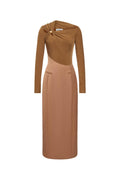 Flowering Girl Women Eleanor Sheath Asymmetric Neck Taffeta Midi Dress in brown