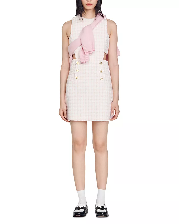 Flowering Girl Women Sleeveless Cutout Pinafore mini Dress in light pink