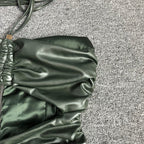 Flowering Girl Women Green Backpack-Baring Butt Pleated Dress