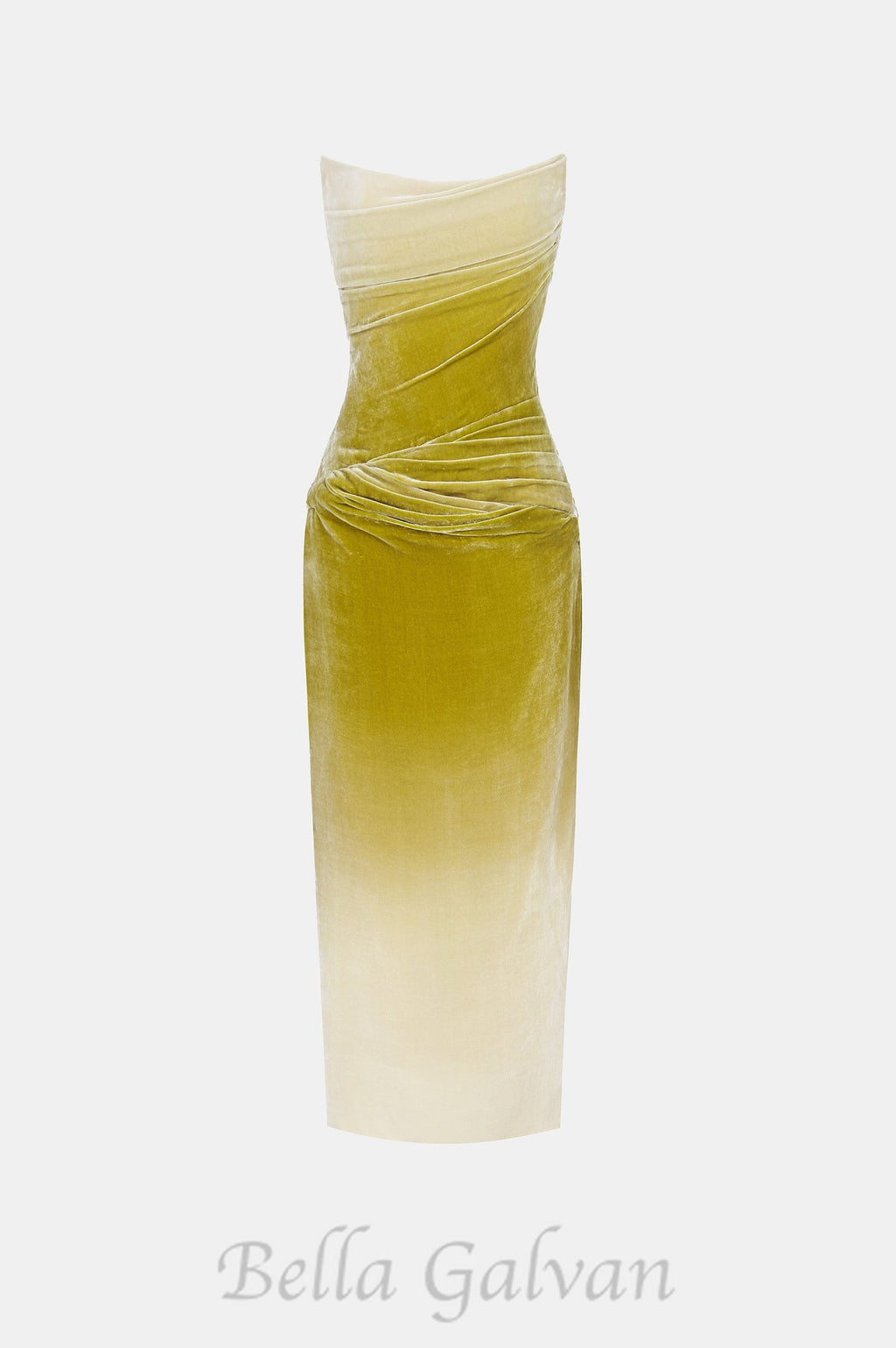 Flowering Girl Women ruched velvet strapless midi dress in green gradient
