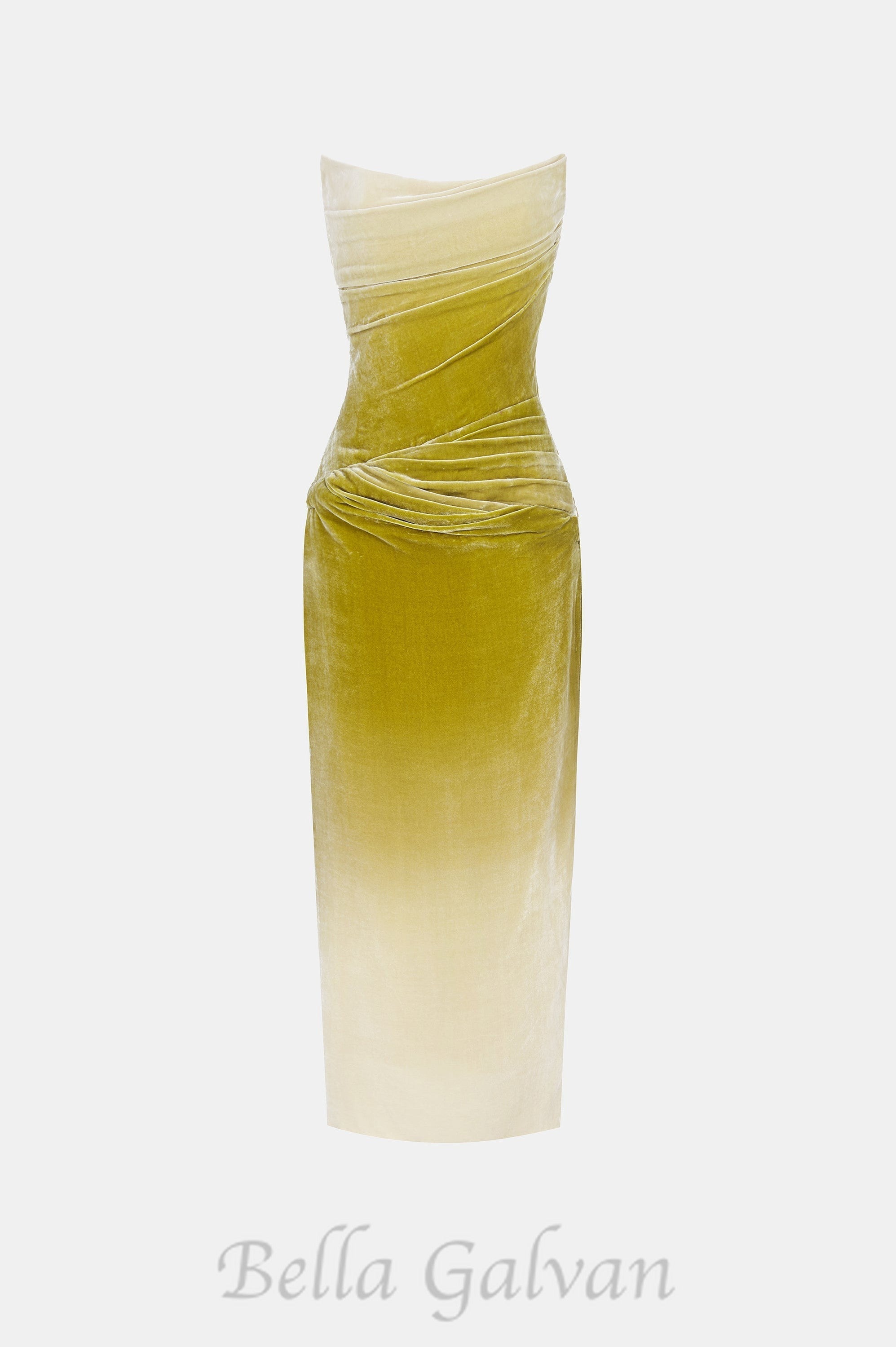 Flowering Girl Women ruched velvet strapless midi dress in green gradient