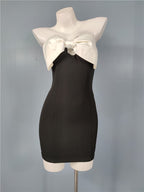 Flowering Girl Women Satin Bow Bodycon Mini Dress