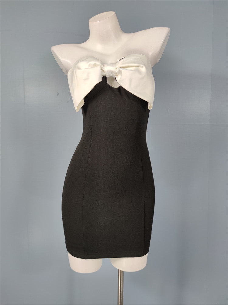 Flowering Girl Women Satin Bow Bodycon Mini Dress
