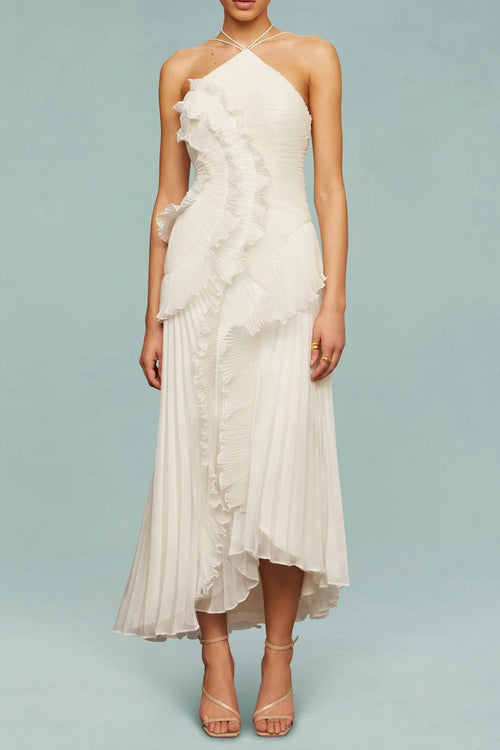 Flowering Girl Women Alva Sleeveless Folds Slit Maxi Dress In Light White