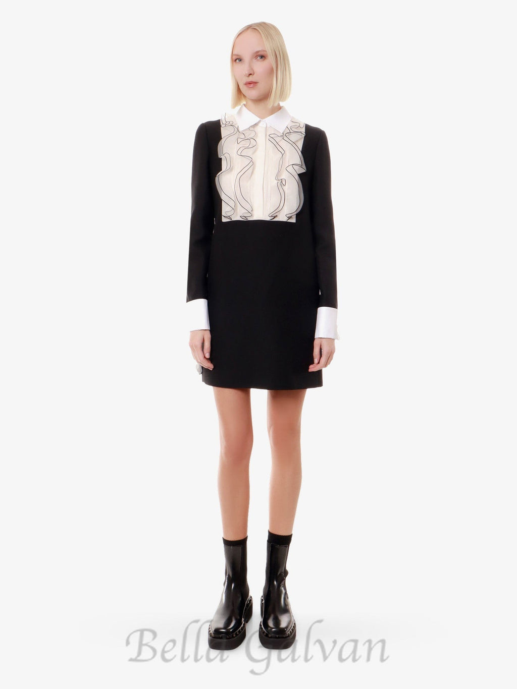 Flowering Girl Women two-tone ruffle trim embellished mini dress