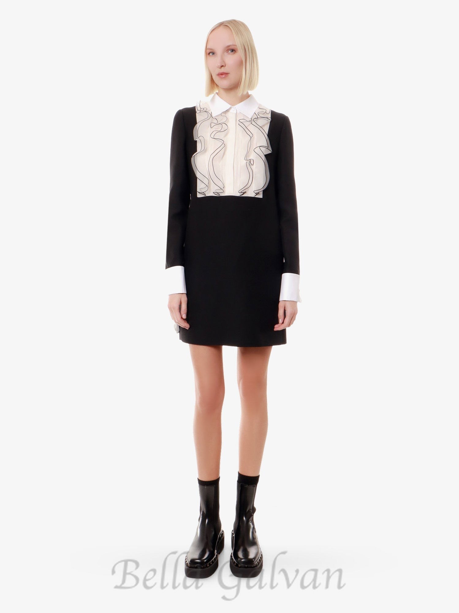 Flowering Girl Women two-tone ruffle trim embellished mini dress