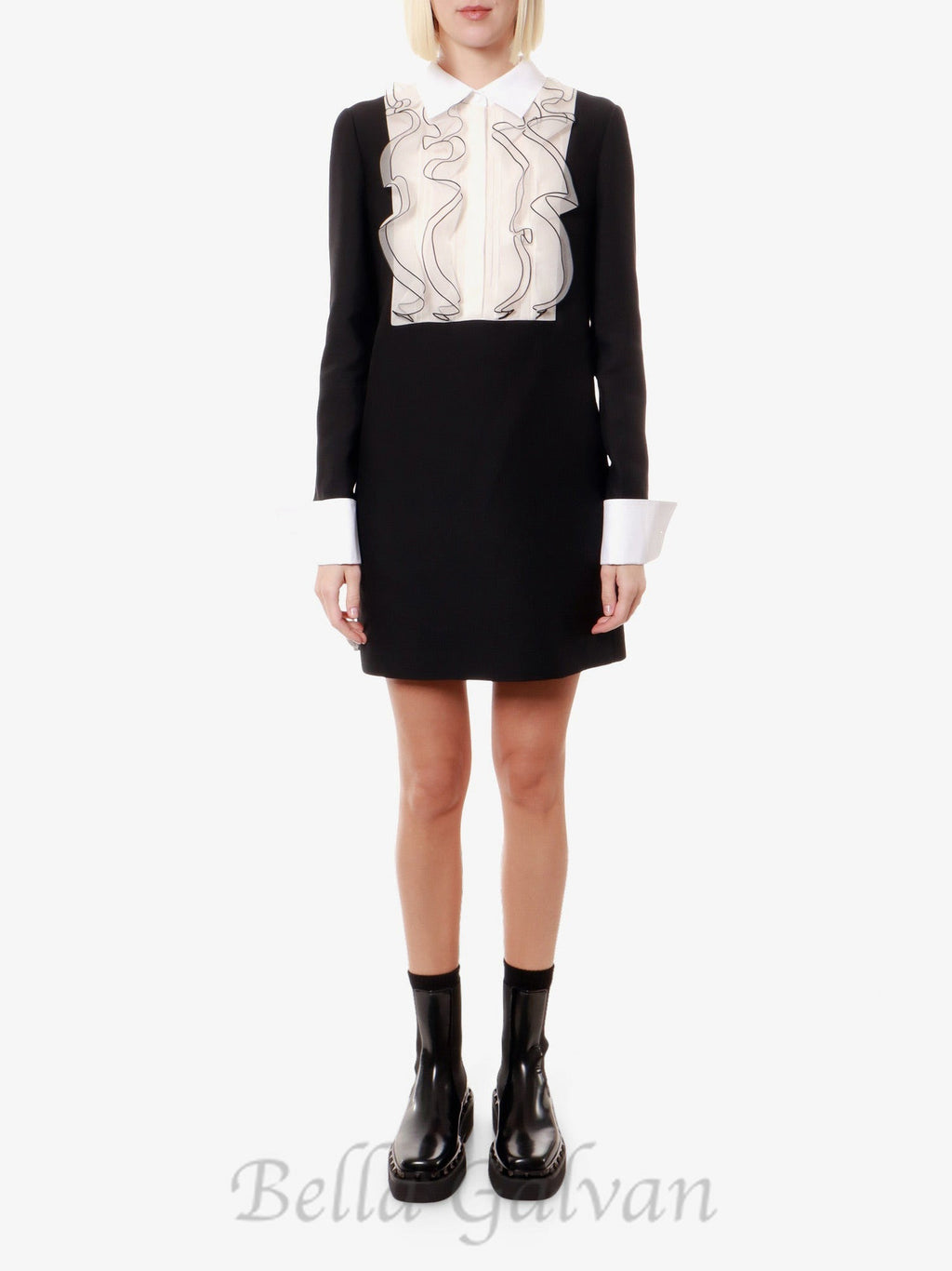 Flowering Girl Women two-tone ruffle trim embellished mini dress