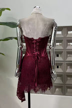 Burgundy Lace Overlay Bustier Mini Dress