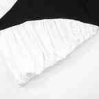 Flowering Girl Women Black-White Panel Sleeveless Gathered Halter Mini Dress