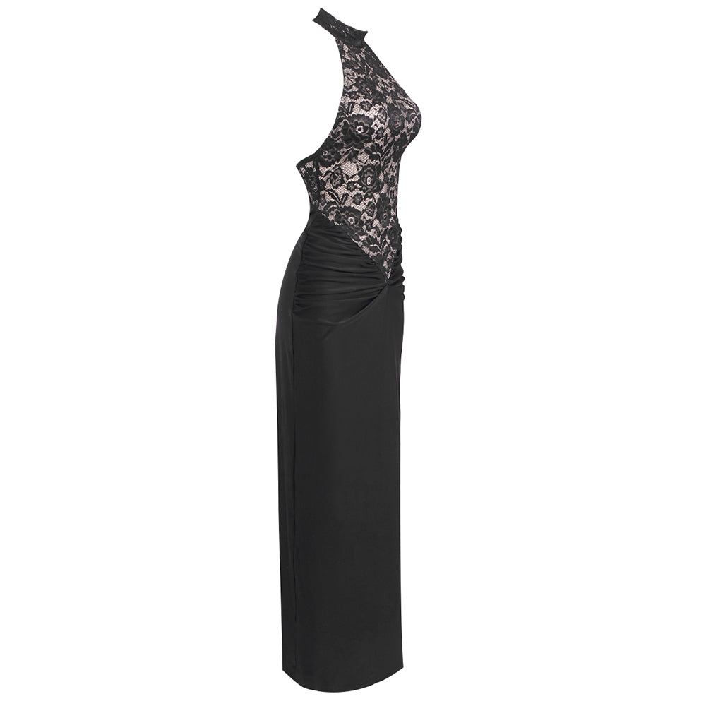 Flowering Girl Women carol black halter maxi dress with lace bodice