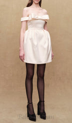 Flowering Girl Women bow mini dress in beige