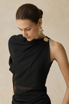 christine Off-shoulder pleated two-piece mermaid skirt in black