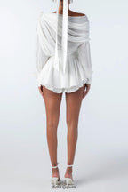 Ruched Chiffon Ruffle Two Piece Set - White